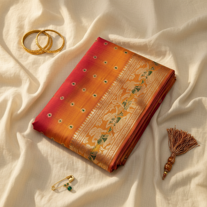 Buy Swarnachari Pure Silk Saree online – Front view of traditional drape