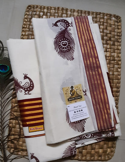 Buy Organic Cotton Kasavu Saree online – Organic Cotton Kasavu Saree full saree view