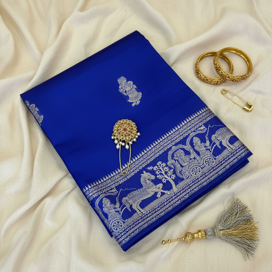 Buy Handloom Baluchari Saree – Rear view highlighting border work